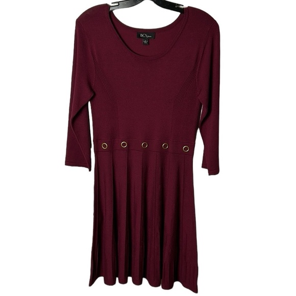 BCX,Dress ,NWT knit,rib,pleats,grommets,Burgundy,fit&Flare vtg,Y2K Large - Picture 4 of 12